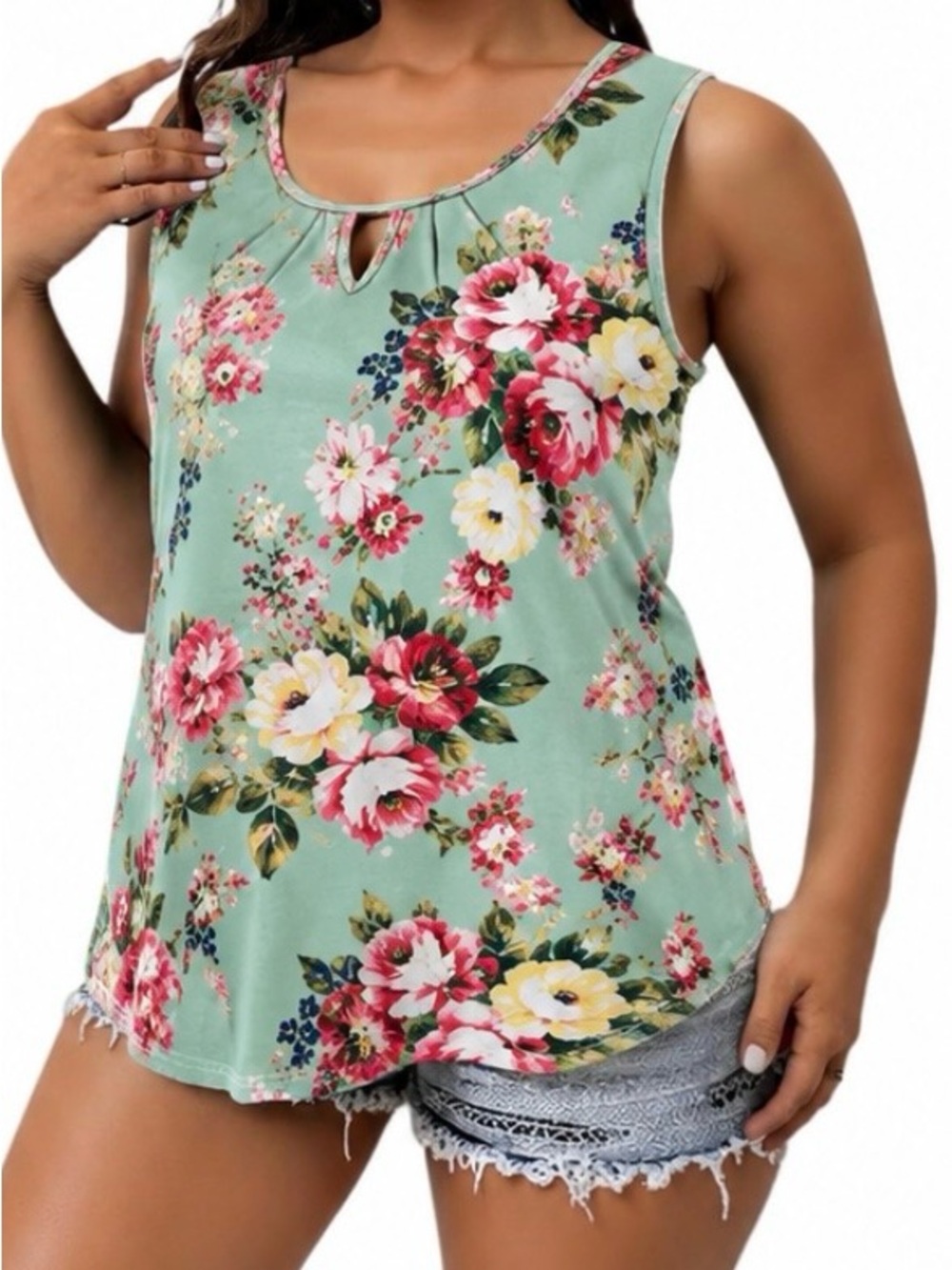 NWT DOLNINE Plus Size Tank Top in Green Floral